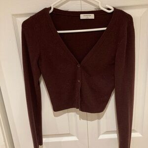 Babaton Burgundy V-Neck Button Cardigan